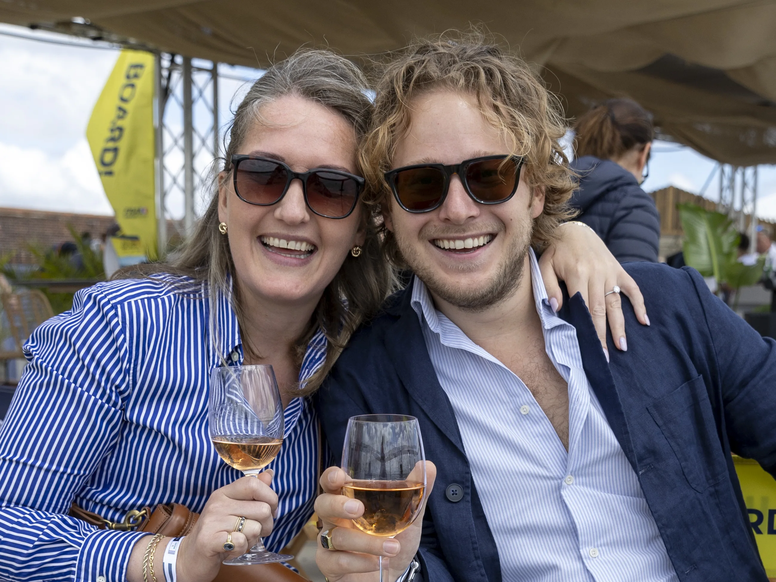 A couple enjoy drinks